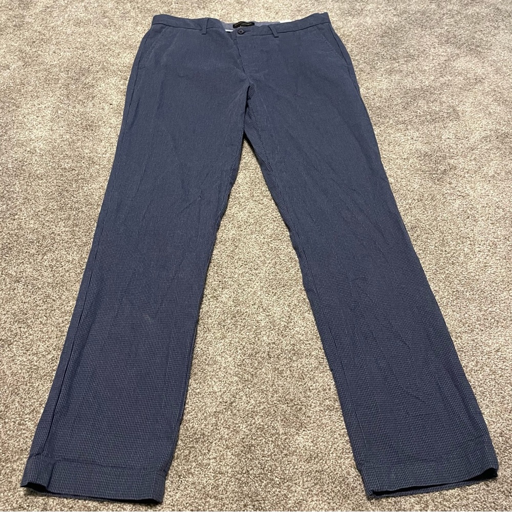 Banana Republic Size 36 x 34 Navy Blue Checkered Aiden Fit Chino Pants